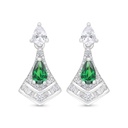 Sterling Silver 925 Earring Rhodium Plated Embedded With Emerald Zircon And White Zircon