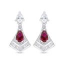 Sterling Silver 925 Earring Rhodium Plated Embedded With Ruby Corundum And White Zircon