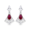 Sterling Silver 925 Earring Rhodium Plated Embedded With Ruby Corundum And White Zircon