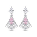 Sterling Silver 925 Earring Rhodium Plated Embedded With Pink Zircon And White Zircon