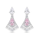 Sterling Silver 925 Earring Rhodium Plated Embedded With Pink Zircon And White Zircon