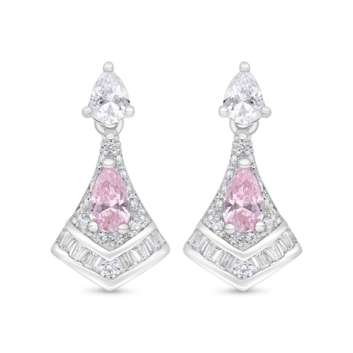 [EAR01PIK00WCZC354] Sterling Silver 925 Earring Rhodium Plated Embedded With Pink Zircon And White Zircon