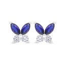 Sterling Silver 925 Earring Rhodium Plated Embedded With Sapphire Corundum And White Zircon