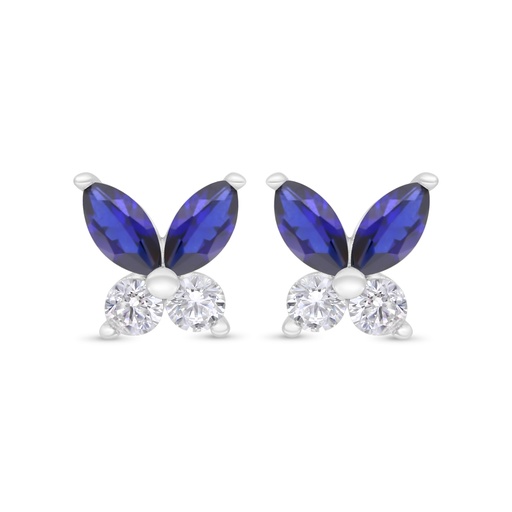 [EAR01SAP00WCZC355] Sterling Silver 925 Earring Rhodium Plated Embedded With Sapphire Corundum And White Zircon