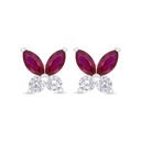 Sterling Silver 925 Earring Rhodium Plated Embedded With Ruby Corundum And White Zircon