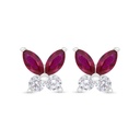 Sterling Silver 925 Earring Rhodium Plated Embedded With Ruby Corundum And White Zircon