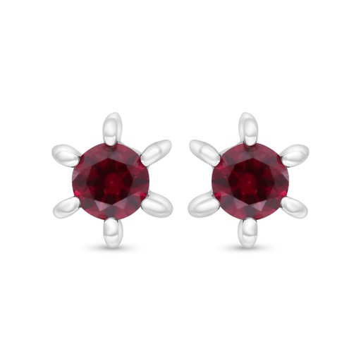 [EAR01RUB00000C359] Sterling Silver 925 Earring Rhodium Plated Embedded With Ruby Corundum And White Zircon