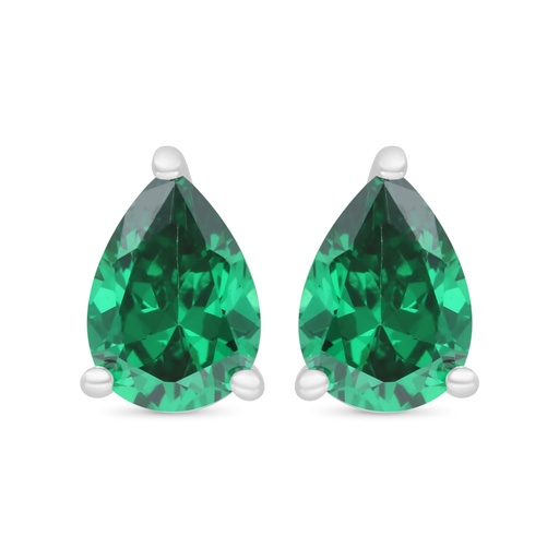[EAR01EMR00000C360] Sterling Silver 925 Earring Rhodium Plated Embedded With Emerald Zircon 