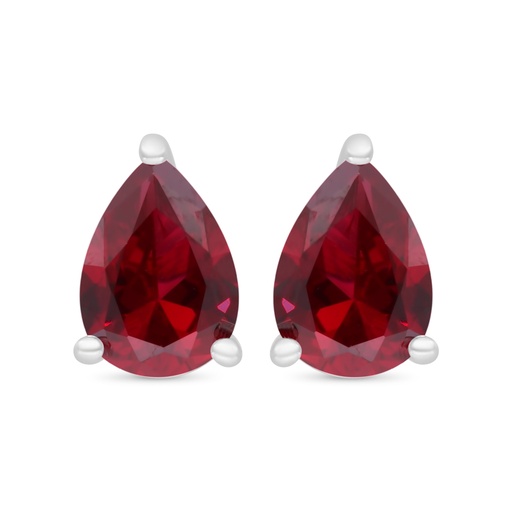 [EAR01RUB00000C360] Sterling Silver 925 Earring Rhodium Plated Embedded With Ruby Corundum 