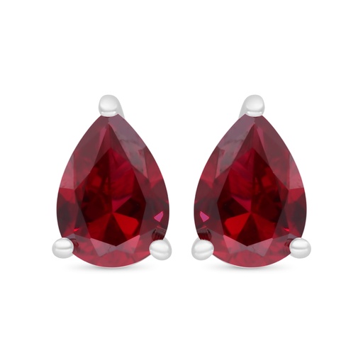 [EAR01RUB00000C360] Sterling Silver 925 Earring Rhodium Plated Embedded With Ruby Corundum 