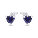 Sterling Silver 925 Earring Rhodium Plated Embedded With Sapphire Corundum And White Zircon