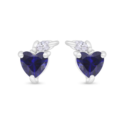 [EAR01SAP00WCZC362] Sterling Silver 925 Earring Rhodium Plated Embedded With Sapphire Corundum And White Zircon