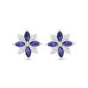 Sterling Silver 925 Earring Rhodium Plated Embedded With Sapphire Corundum And White Zircon