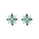 Sterling Silver 925 Earring Rhodium Plated Embedded With Emerald Zircon And White Zircon