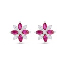 Sterling Silver 925 Earring Rhodium Plated Embedded With Ruby Corundum And White Zircon