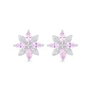 Sterling Silver 925 Earring Rhodium Plated Embedded With Pink Zircon And White Zircon