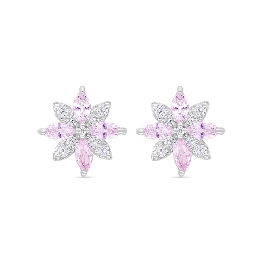[EAR01PIK00WCZC364] Sterling Silver 925 Earring Rhodium Plated Embedded With Pink Zircon And White Zircon