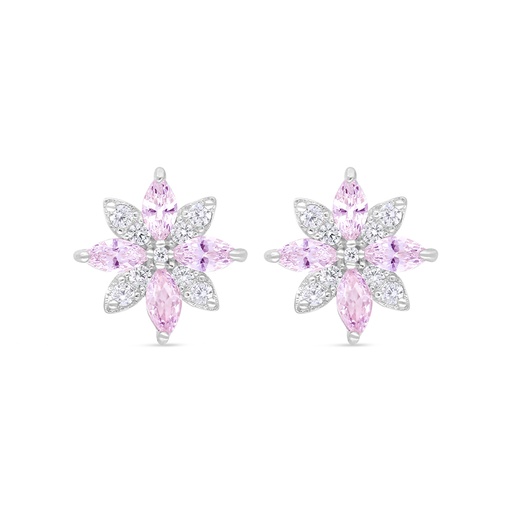 [EAR01PIK00WCZC364] Sterling Silver 925 Earring Rhodium Plated Embedded With Pink Zircon And White Zircon