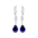 Sterling Silver 925 Earring Rhodium Plated Embedded With Sapphire Corundum And White Zircon