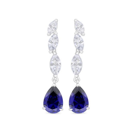 [EAR01SAP00WCZC365] Sterling Silver 925 Earring Rhodium Plated Embedded With Sapphire Corundum And White Zircon
