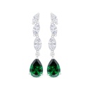 Sterling Silver 925 Earring Rhodium Plated Embedded With Emerald Zircon And White Zircon