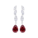 Sterling Silver 925 Earring Rhodium Plated Embedded With Ruby Corundum And White Zircon