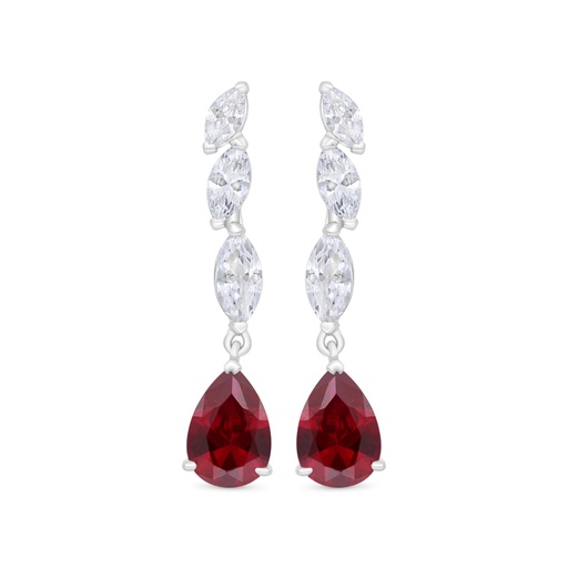 [EAR01RUB00WCZC365] Sterling Silver 925 Earring Rhodium Plated Embedded With Ruby Corundum And White Zircon