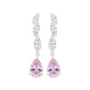 Sterling Silver 925 Earring Rhodium Plated Embedded With Pink Zircon And White Zircon