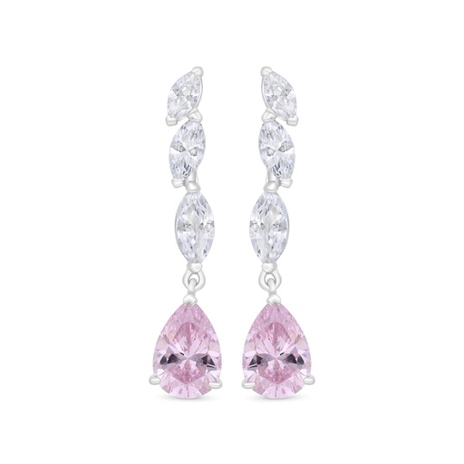 [EAR01PIK00WCZC365] Sterling Silver 925 Earring Rhodium Plated Embedded With Pink Zircon And White Zircon
