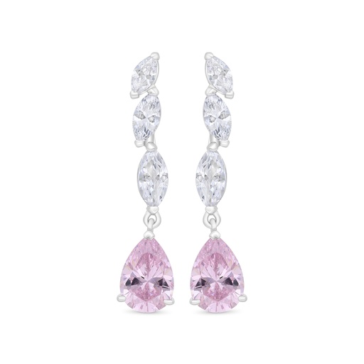 [EAR01PIK00WCZC365] Sterling Silver 925 Earring Rhodium Plated Embedded With Pink Zircon And White Zircon