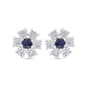 Sterling Silver 925 Earring Rhodium Plated Embedded With Sapphire Corundum And White Zircon