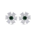 Sterling Silver 925 Earring Rhodium Plated Embedded With Emerald Zircon And White Zircon