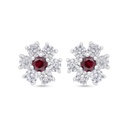 Sterling Silver 925 Earring Rhodium Plated Embedded With Ruby Corundum And White Zircon