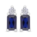 Sterling Silver 925 Earring Rhodium Plated Embedded With Sapphire Corundum And White Zircon