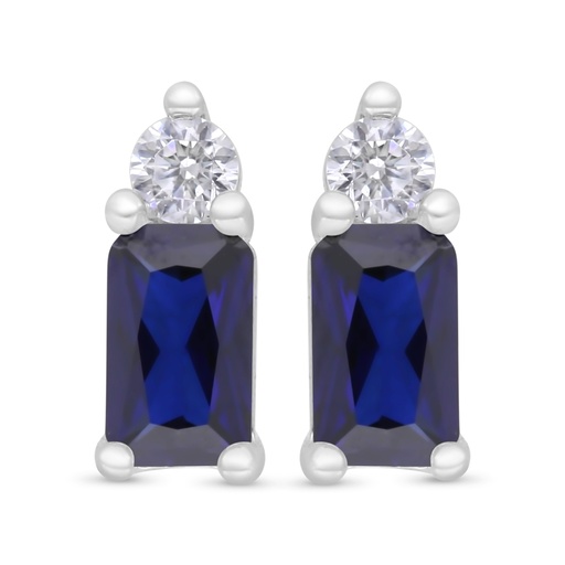 [EAR01SAP00WCZC374] Sterling Silver 925 Earring Rhodium Plated Embedded With Sapphire Corundum And White Zircon
