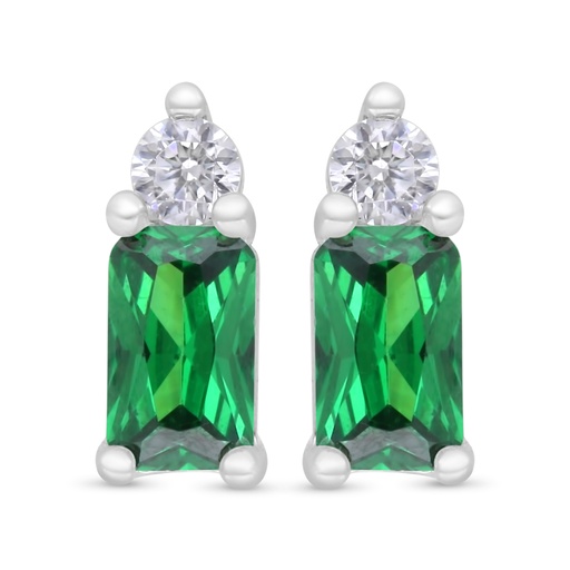 [EAR01EMR00WCZC374] Sterling Silver 925 Earring Rhodium Plated Embedded With Emerald Zircon 