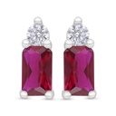 Sterling Silver 925 Earring Rhodium Plated Embedded With Ruby Corundum And White Zircon