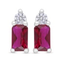 Sterling Silver 925 Earring Rhodium Plated Embedded With Ruby Corundum And White Zircon