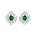 Sterling Silver 925 Earring Rhodium Plated Embedded With Emerald Zircon And White Zircon