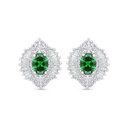 Sterling Silver 925 Earring Rhodium Plated Embedded With Emerald Zircon And White Zircon