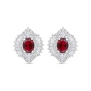 Sterling Silver 925 Earring Rhodium Plated Embedded With Ruby Corundum And White Zircon