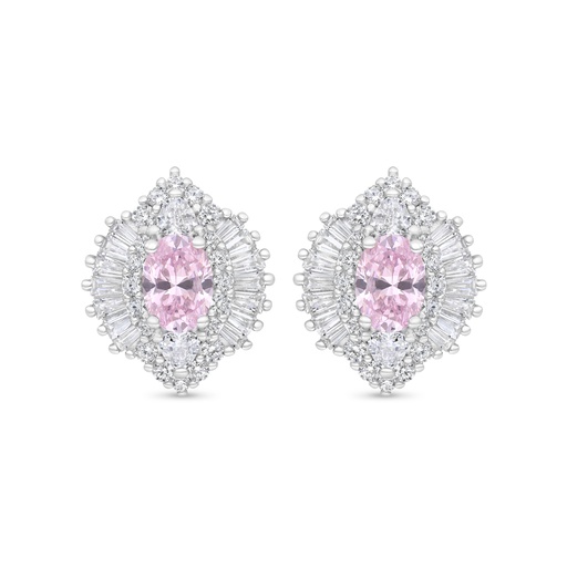 [EAR01PIK00WCZC375] Sterling Silver 925 Earring Rhodium Plated Embedded With Pink Zircon And White Zircon