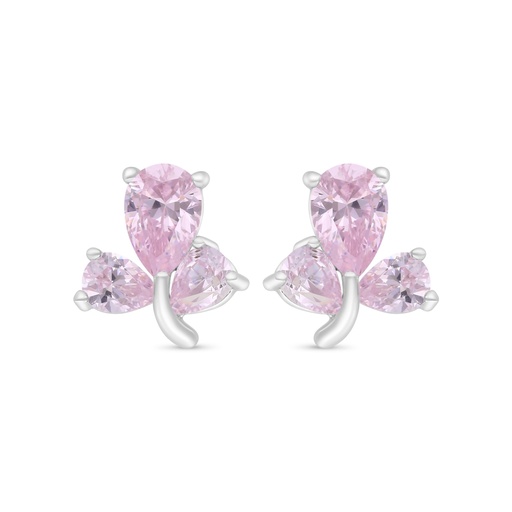 [EAR01PIK00WCZC376] Sterling Silver 925 Earring Rhodium Plated Embedded With Emerald Zircon And White Zircon