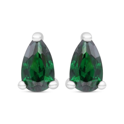 [EAR01EMR00000C378] Sterling Silver 925 Earring Rhodium Plated Embedded With Emerald Zircon 