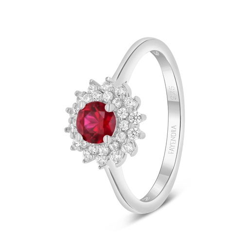 Sterling Silver 925 Ring Rhodium Plated Embedded With Ruby Corundum And White Zircon