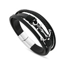 Stainless Steel 316L Bracelet, Silver And Black Plated Embedded With Black Leather For Men
