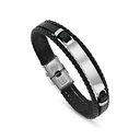 Stainless Steel 304L Bracelet, Silver Plated Embedded With Black Leather For Men