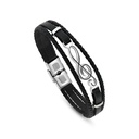 Stainless Steel 304L Bracelet, Silver Plated Embedded With Black Leather For Men