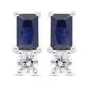 Sterling Silver 925 Earring Rhodium Plated Embedded With Sapphire Corundum And White Zircon