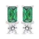 Sterling Silver 925 Earring Rhodium Plated Embedded With Emerald Zircon And White Zircon